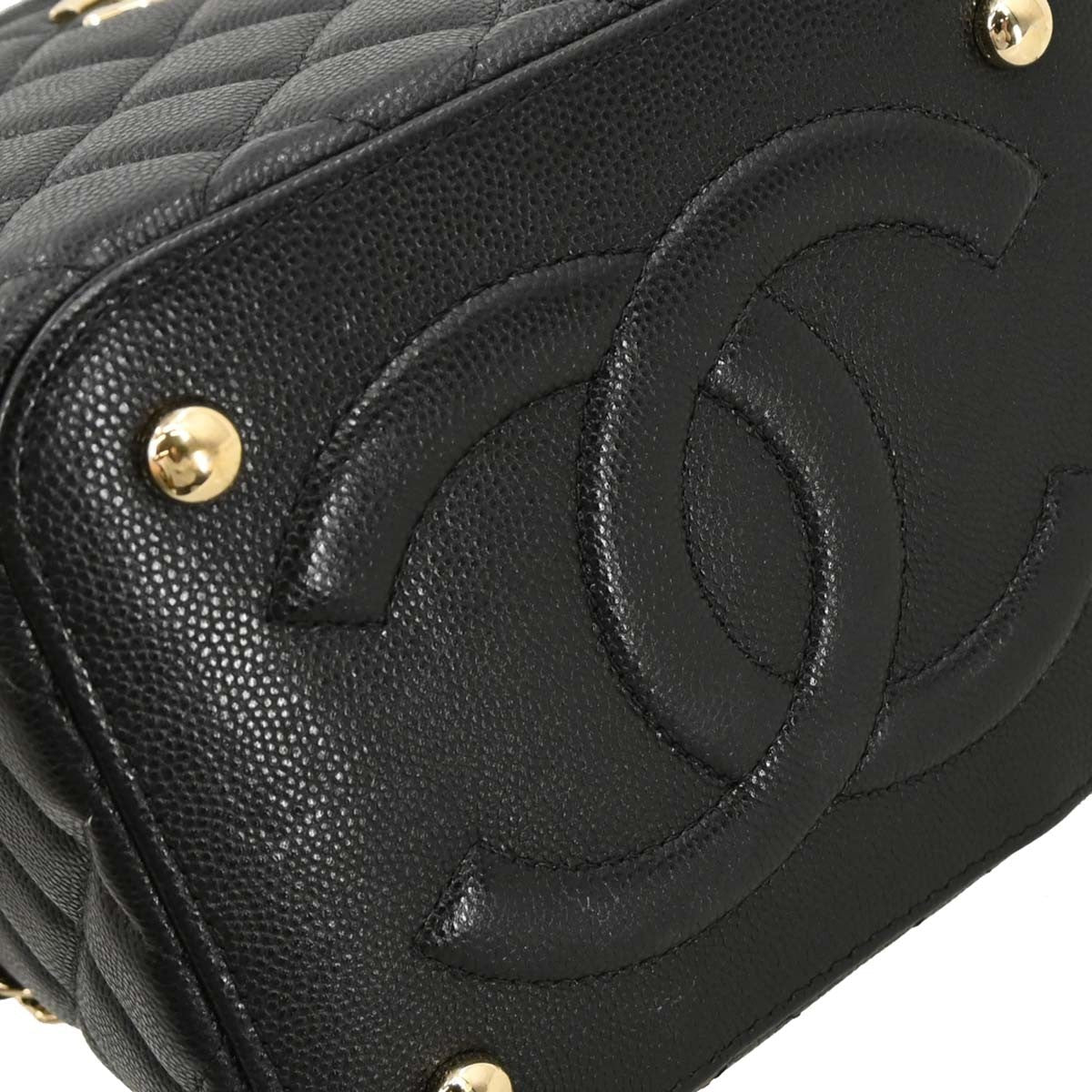 Chanel Cc Top Handle Vanity Case With Chain Quilted Caviar Black Leather Handbag (Pre-Owned)