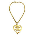 Chanel Cc Heart Pendant Necklace Metal Gold Gold_Plated Necklace Jewelry (Pre-Owned)