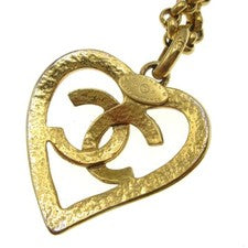 Chanel Cc Heart Pendant Necklace Metal Gold Gold_Plated Necklace Jewelry (Pre-Owned)